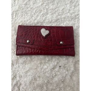 Guess Red Croc Heart Logo Silver Long Wallet